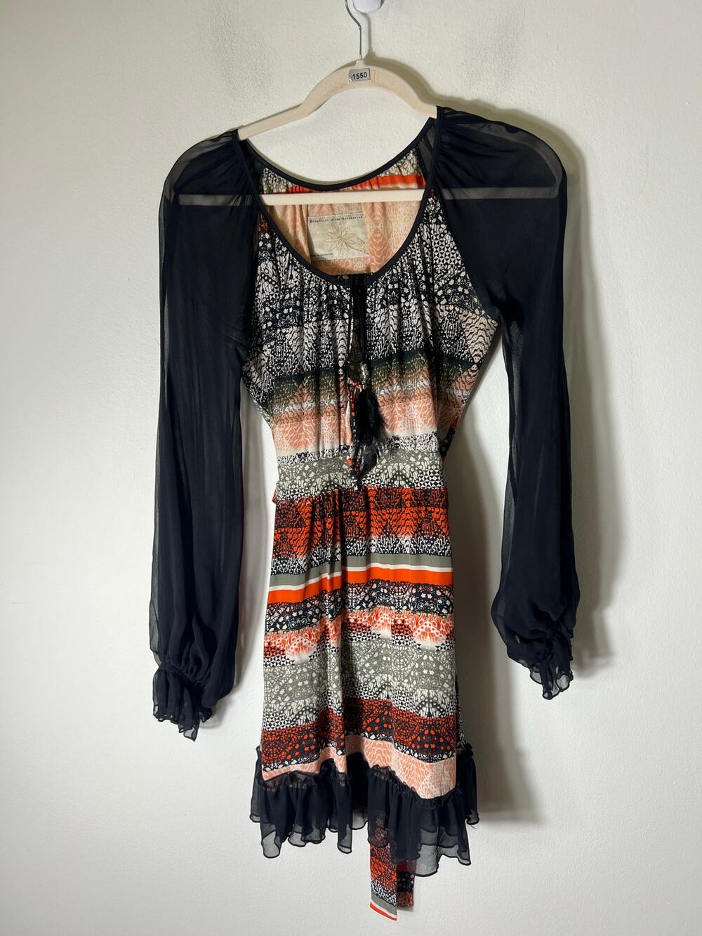 Daughters of The Revolution Black And Orange Long Sleeve Mini Dress Sz 0